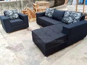 Brand New 7-Seater L-Shape Black Sofa Set