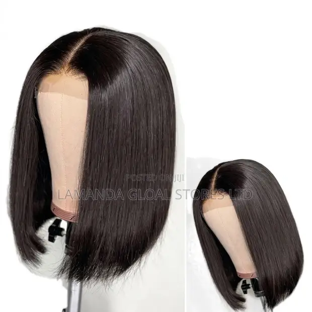 Short Straight Blunt Cut Middle Part Bob Lace Front Wig - 1
