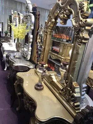 Elegant Gold Console Table with Matching Wall Mirror