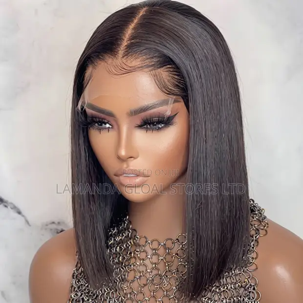 Short Straight Middle Part Bob HD Lace Front Human Hair Wig - 1