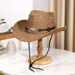 Luxury Men's Leather Cowboy Hat - Brown