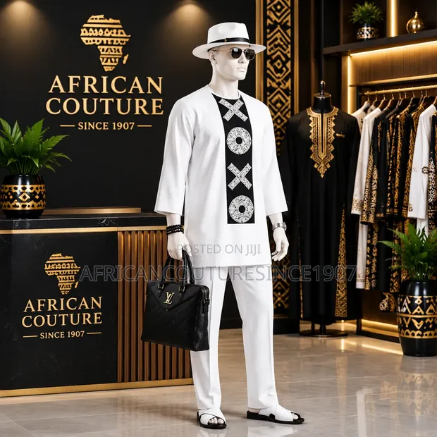 Men's African Couture Since 1907 Cotton White Round Neck - 1