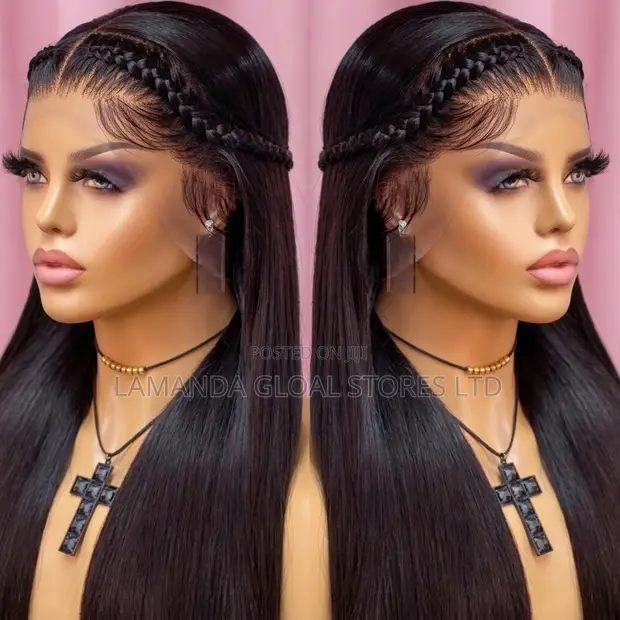 Long Straight HD Lace Front Human Hair Wig with Braided Headband - 1