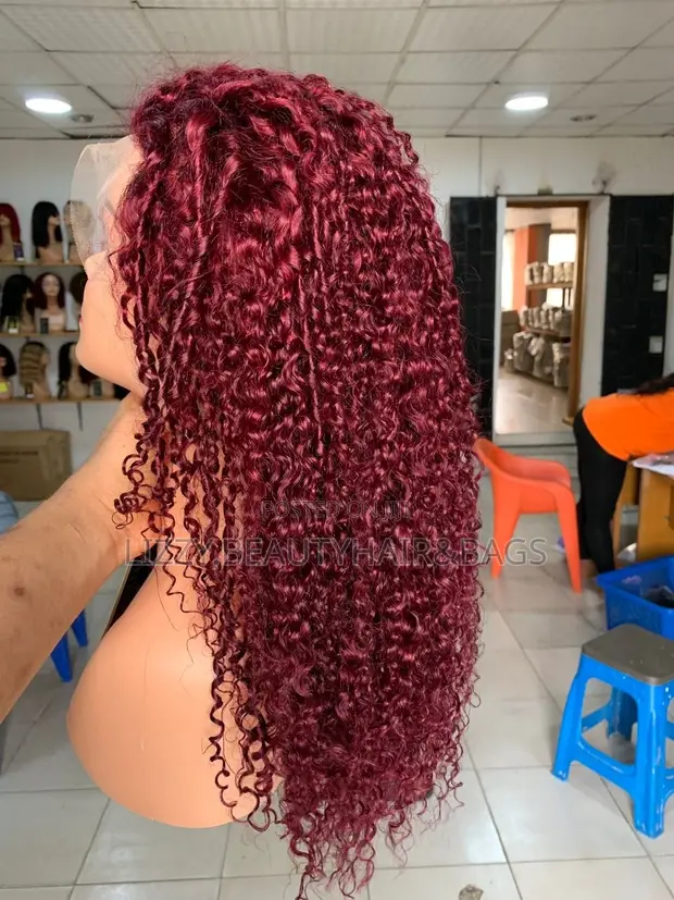 13x4 Pixie Curl 99j Color Full Frontal Human Hair Wig - 1