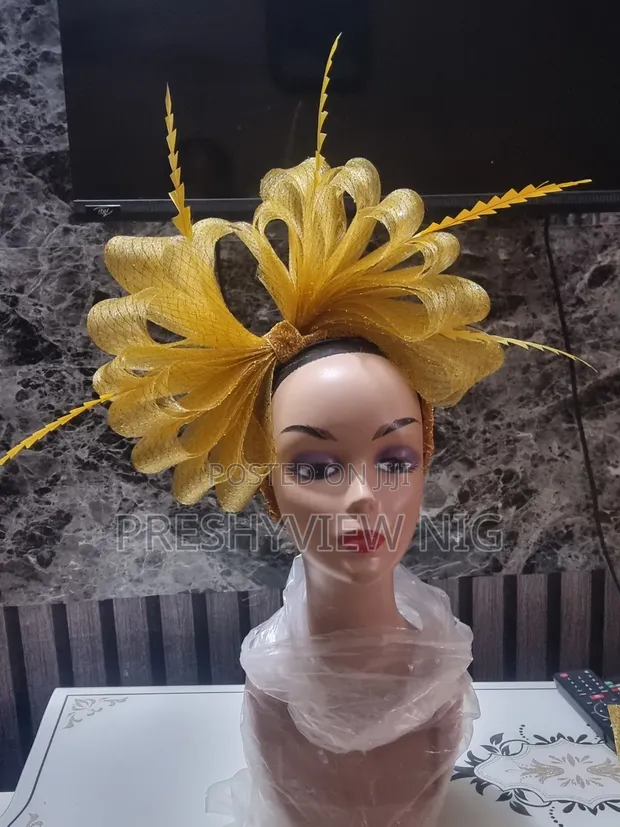 Handmade Golden Fascinator Hat - 1