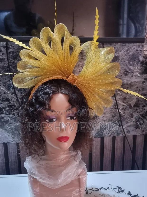 Handmade Golden Fascinator Hat - 1