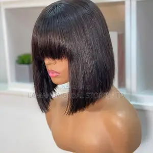 Short Straight Blunt Cut Bob Human Hair Wig with Fringe