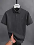 Men's Monsed Textured Stripe Polo Shirt - 1