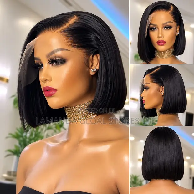 Short Straight Side Part HD Lace Front Bob Wig - 1