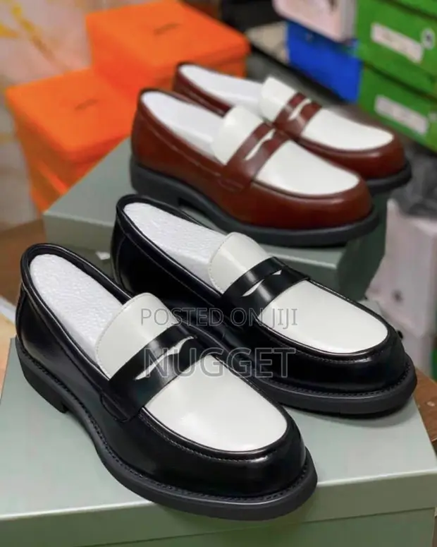 White and Black Leather Loafers - 1