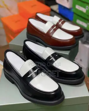 White and Black Leather Loafers
