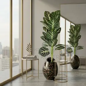 Large Artificial Calathea Floor Plant with Gold Oval Vase