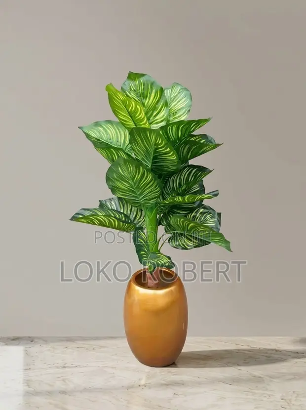 Artificial Calathea Floor Plant in Gold Planter - 1