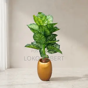 Artificial Calathea Floor Plant in Gold Planter