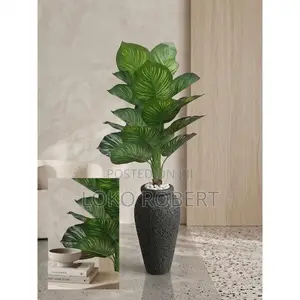Large Artificial Calathea Floor Plant in Black/White Vase