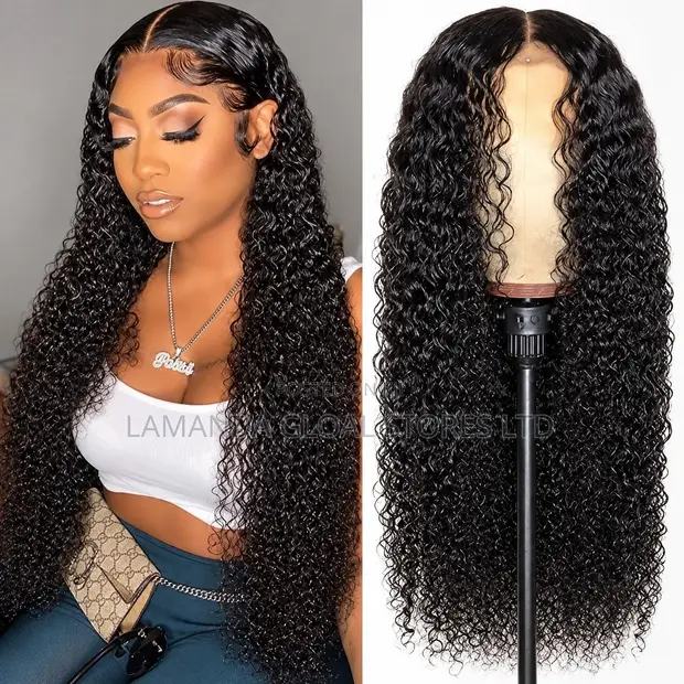 Long Kinky Curly Middle Part HD Lace Front Human Hair Wig - 1