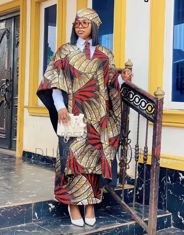 African Print Cape and Skirt Set with Headwrap - 1
