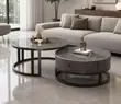 Modern 2-in-1 Grey Marble Nesting Coffee Table Set - 1