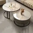 Modern 2-in-1 Grey Marble Nesting Coffee Table Set - 2