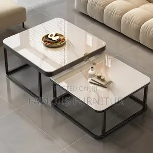 Modern 2-in-1 Grey Marble Nesting Coffee Table Set