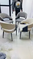Modern Upholstered Leather Dining Chairs masu masu Curved Armrests - 1