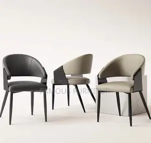 Modern Upholstered Leather Dining Chairs masu masu Curved Armrests