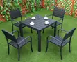 Sleek Black Outdoor Dining Set: Square Slatted Table & 4 Chairs - 2