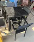 Sleek Black Outdoor Dining Set: Square Slatted Table & 4 Chairs - 3