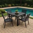 Sleek Black Outdoor Dining Set: Square Slatted Table & 4 Chairs - 4