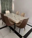 Modern 6-Seater Rectangular Dining Set with White Marble Top - 1