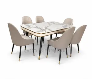Modern 6-Seater Rectangular Dining Set with White Marble Top