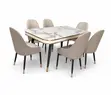 Modern 6-Seater Rectangular Dining Set with White Marble Top - 4