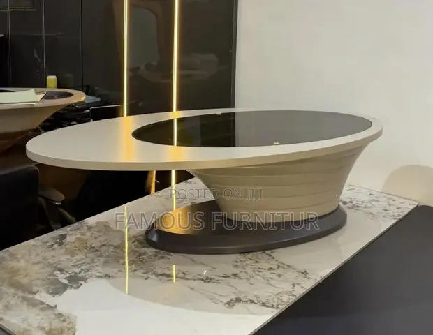 Modern Minimalist Oval Coffee Table with Dark Glass - 1