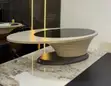 Modern Minimalist Oval Coffee Table with Dark Glass - 1