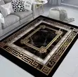 Modern Center Rug with Black Marble-Look Center and Gold Greek Key Border - 1