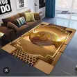 Modern Center Rug with Black Marble-Look Center and Gold Greek Key Border - 2