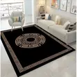 Modern Center Rug with Black Marble-Look Center and Gold Greek Key Border - 3