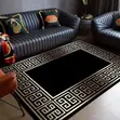 Modern Center Rug with Black Marble-Look Center and Gold Greek Key Border - 4