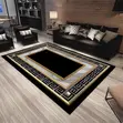 Modern Center Rug with Black Marble-Look Center and Gold Greek Key Border - 5