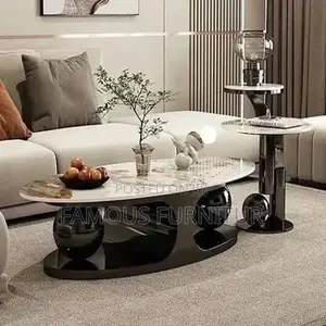 Modern Oval Coffee Table with Marble-Patterned Top