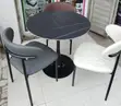 Modern Round Dining Set - Faux Marble Top, Upholstered Chairs - 1