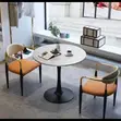 Modern Round Dining Set - White Marble Tabletop, Orange Chairs - 1