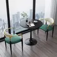 Modern Round Dining Set - White Marble Tabletop, Orange Chairs - 2