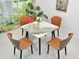 Modern Round Dining Set - White Marble-Patterned Tabletop - 1