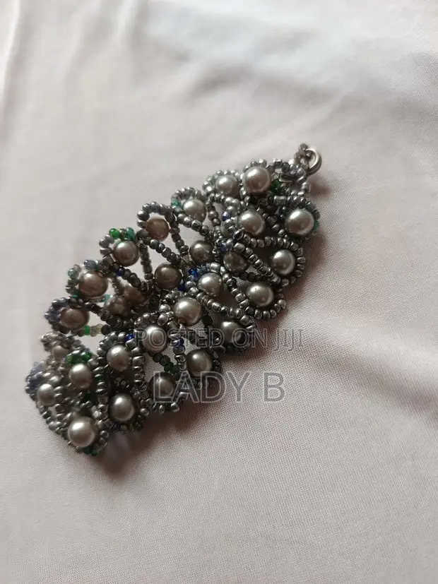 Silver Pearl and Stone Bead Spiral Necklace and Bracelet Set - 1
