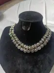 Silver Pearl and Stone Bead Spiral Necklace and Bracelet Set - 2