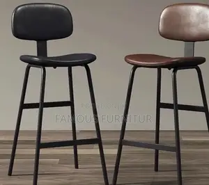 Modern Industrial Bar Stools with Padded Leather-Look Seats