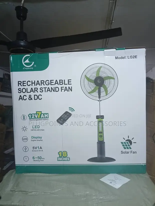 Linguang LG2E 18-Inch AC/DC Solar Rechargeable Stand Fan - 1