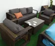 Brown Woven Rattan Sofa and Chair Set with Dark Grey Cushions - 2
