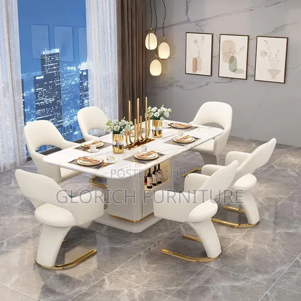 Luxury Marble Top Dining Set for 6 - 1